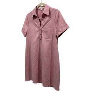Doe and Rae Womens Dusty Pink Short Sleeve Raw Hem Button Front Shirt Dress S